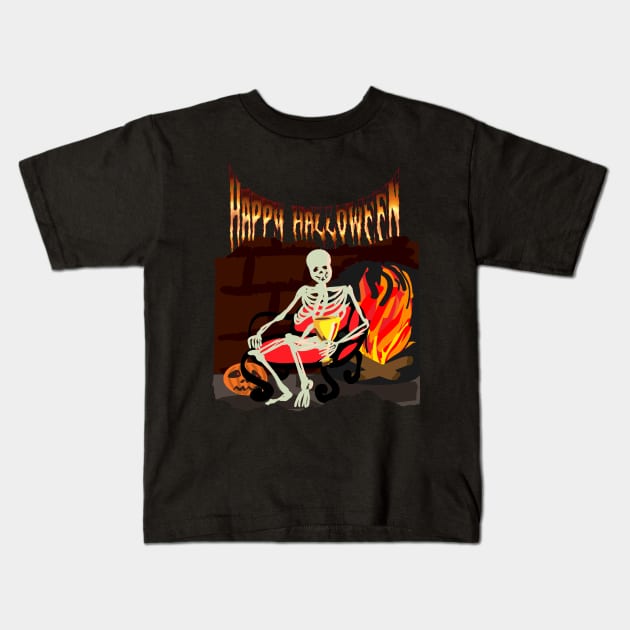 Creepy halloween evil skeleton and pumpkin - Happy halloween Kids T-Shirt by Rubi16